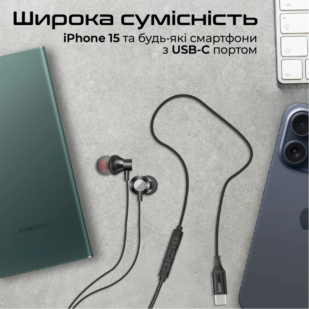 Гарнітура Promate Silken-C Black UA