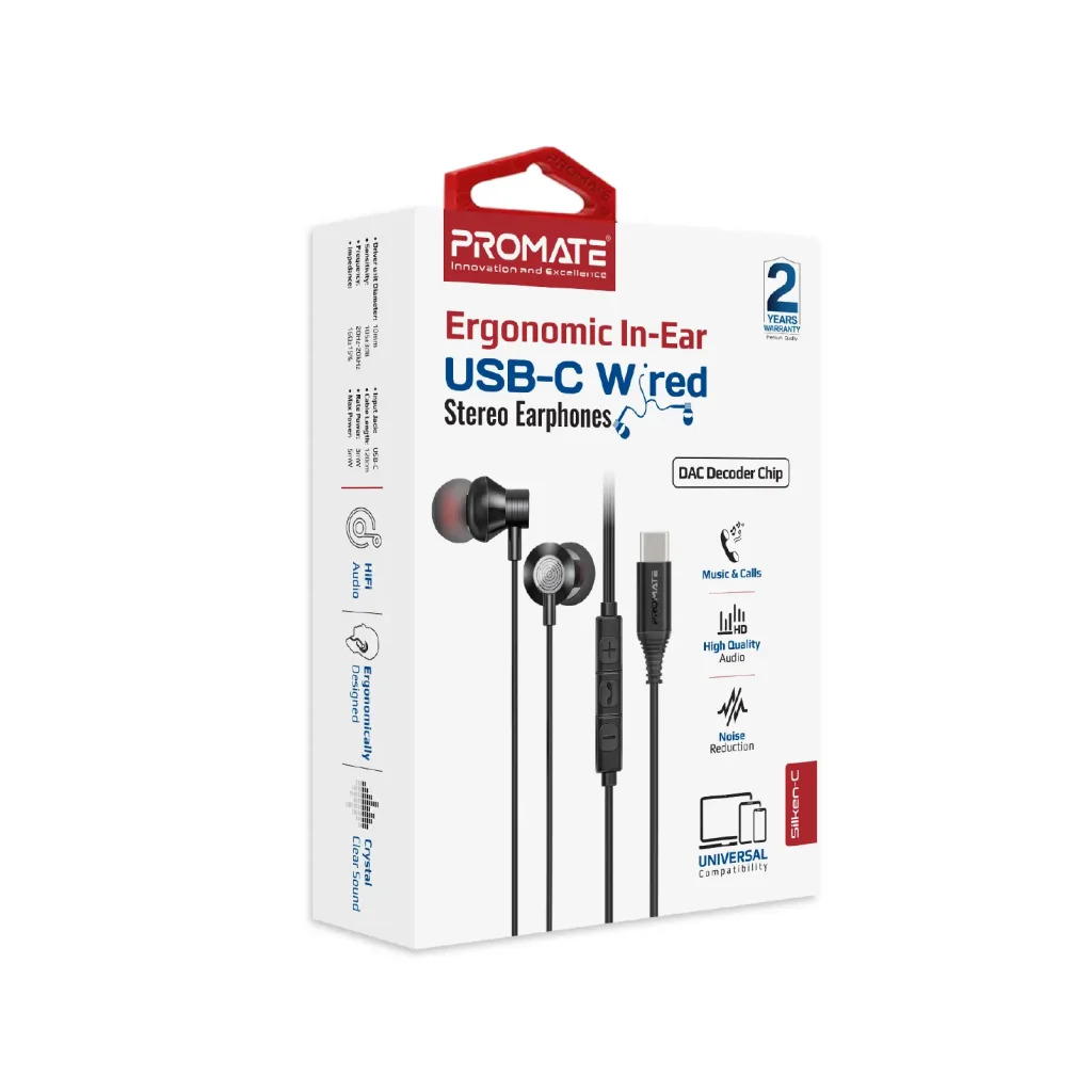 Гарнітура Promate Silken-C Black UA