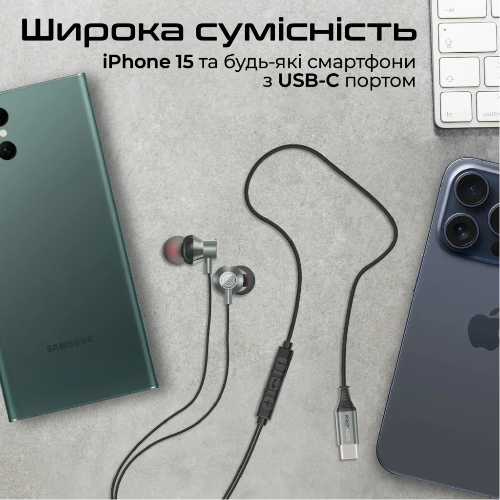 Гарнітура Promate Silken-C Grey UA