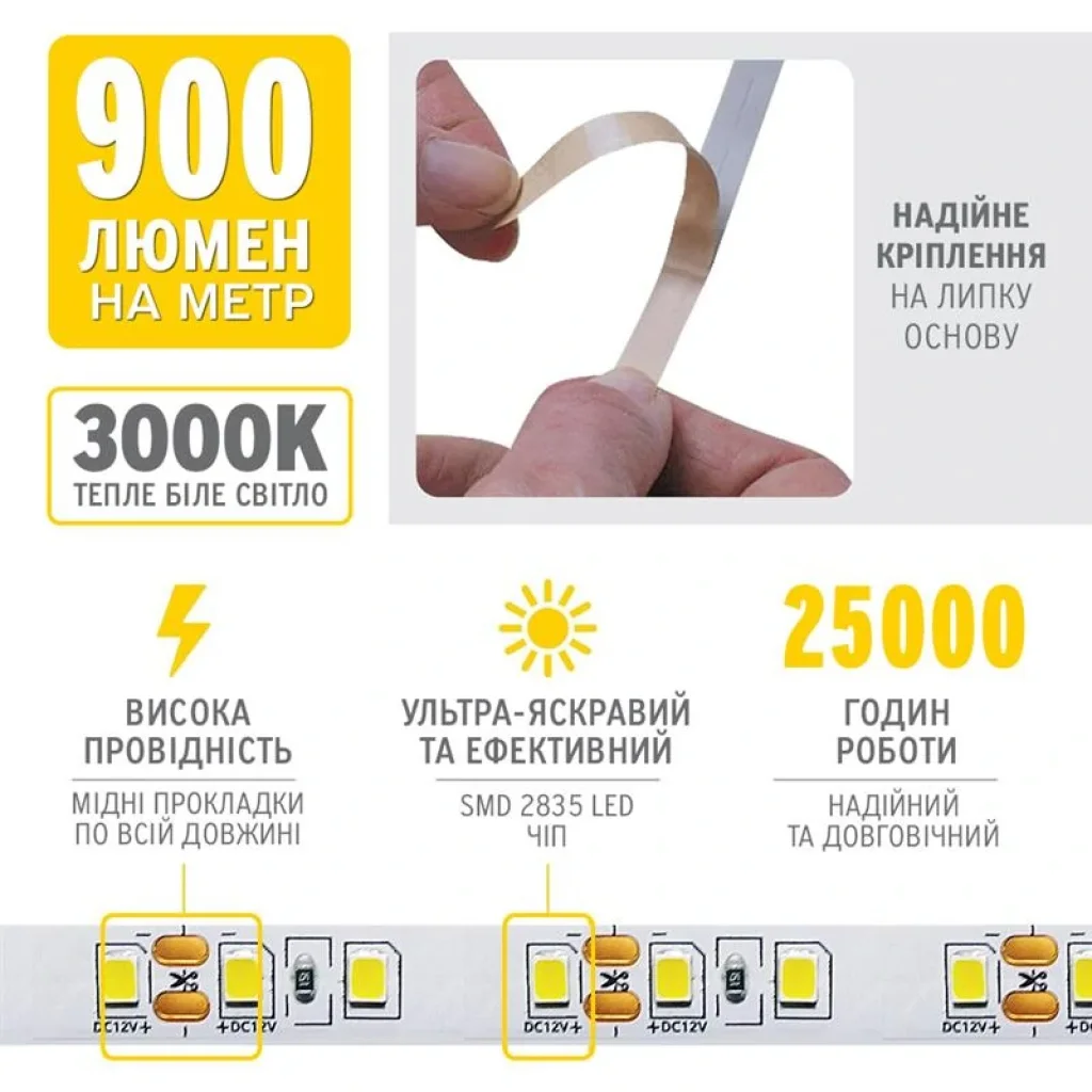 Светодиодная лента ELM 2835 120LED IP20 3000K (19-0009) UA