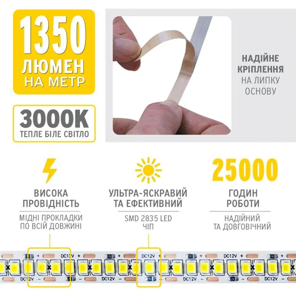 Світлодіодна стрічка ELM 2835 240LED IP20 3000K (19-0011) UA