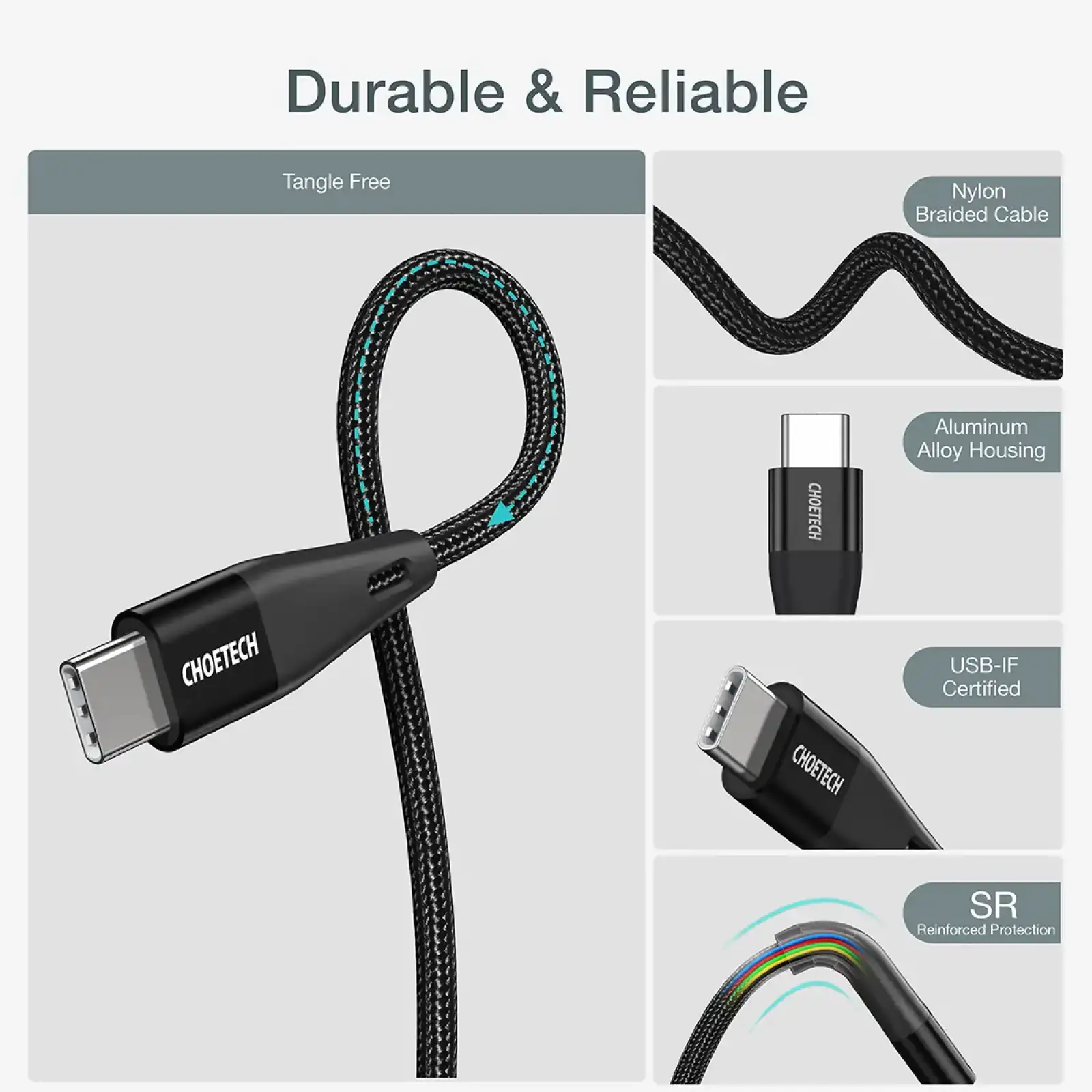 Кабель Choetech USB Type-C - USB Type-C (M/M) 100W, 1 м Black (XCC-1008) UA