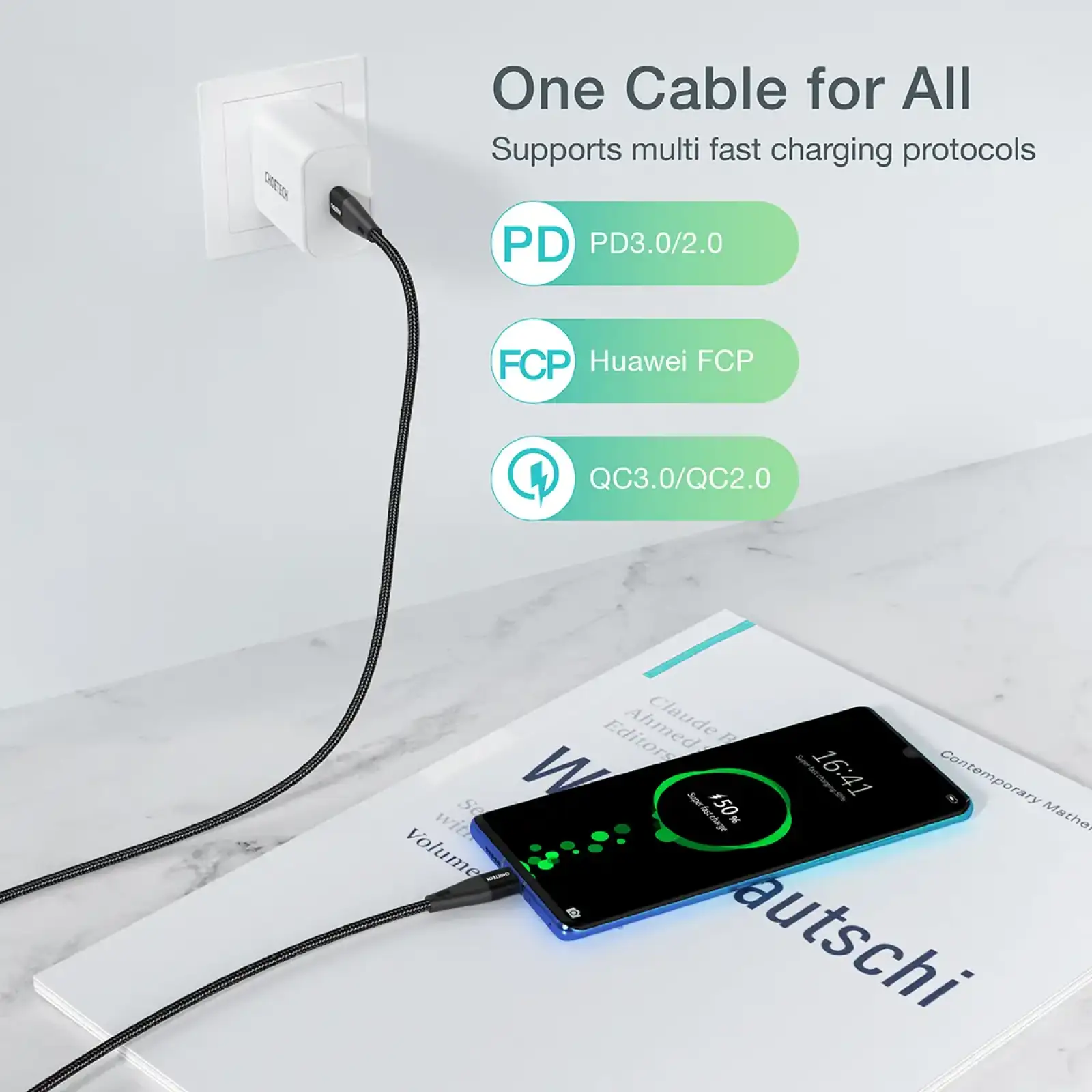Кабель Choetech USB Type-C - USB Type-C (M/M) 100W, 1 м Black (XCC-1008) UA