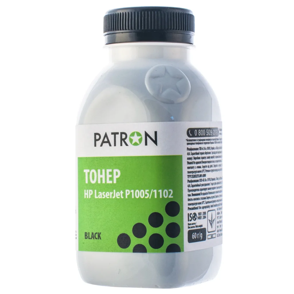 Тонер Patron (PN-HLJP1102-060) HP LJ P1005/P1102/LBP3010/LBP6000/CB435A/CE285A/712/725 Black, 60 г UA