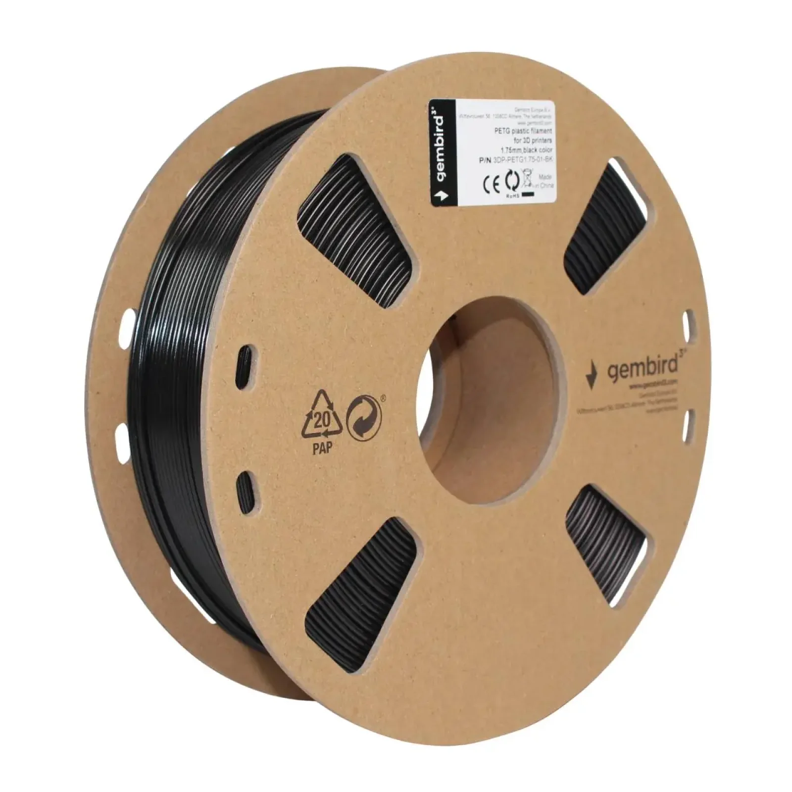 Филамент Gembird 3DP-PETG 1.75 мм 1 кг Black (3DP-PETG1.75-01-BK) UA