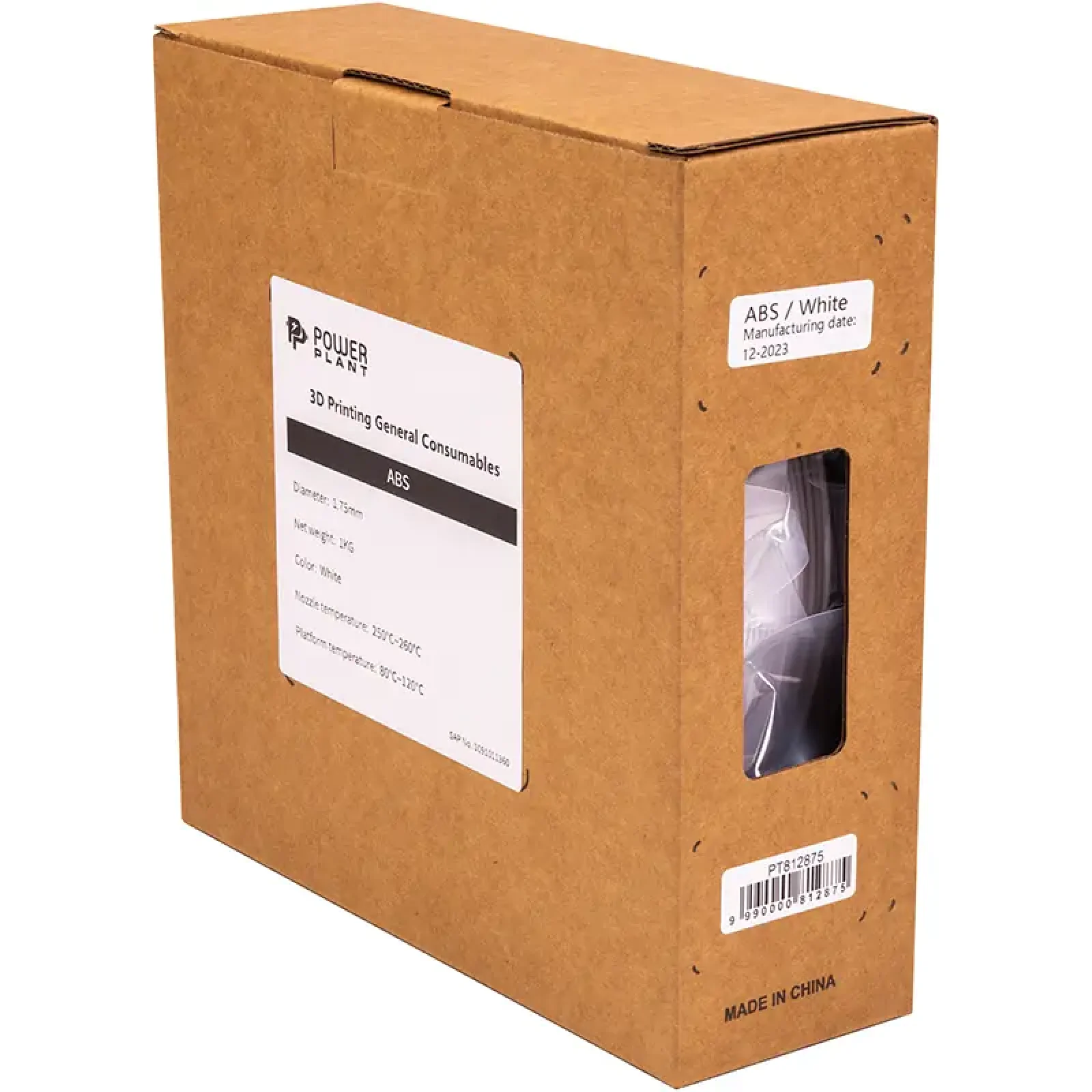 ABS-пластик PowerPlant Filament для 3D-принтера 1.75 мм 1 кг, белый (PT812875) UA