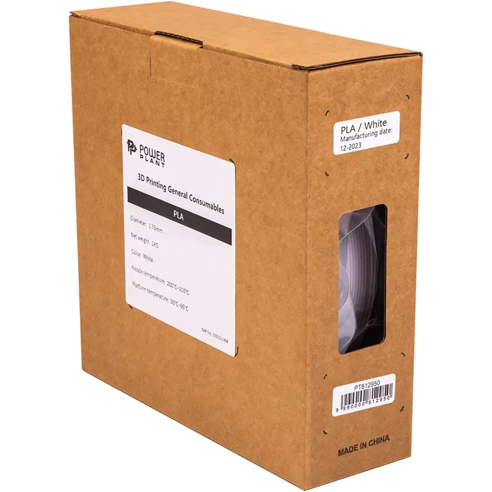 PLA-пластик PowerPlant Filament для 3D-принтера 1.75 мм 1 кг, белый (PT812950) UA