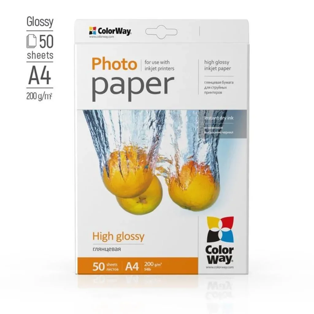 Фотобумага CW глянцевая 200г/м2 A4 50л (PG200050A4) UA