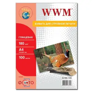 Фотопапiр WWM Photo глянсовий 180г/м2 A4 100л (G180.100) UA