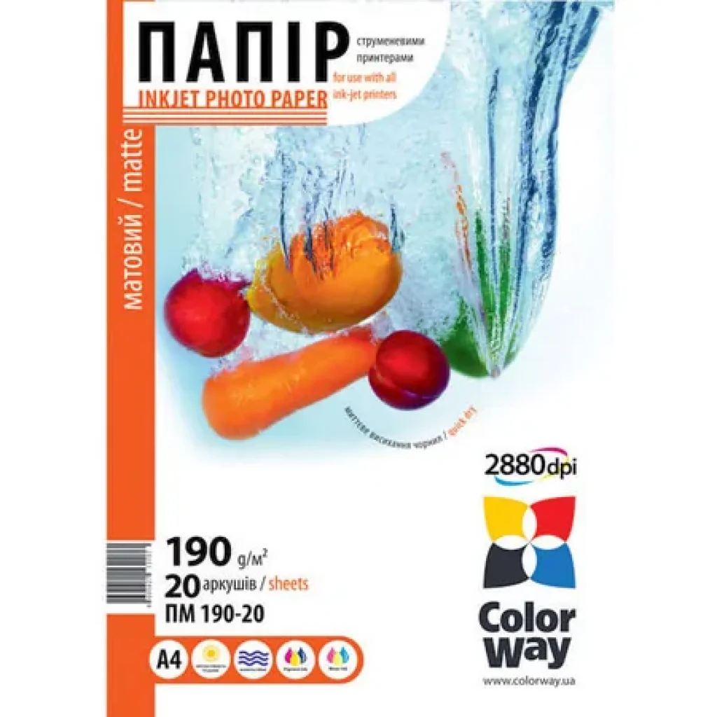 Фотопапір CW матова 190г/м2 A4 20л (PM190020A4) UA