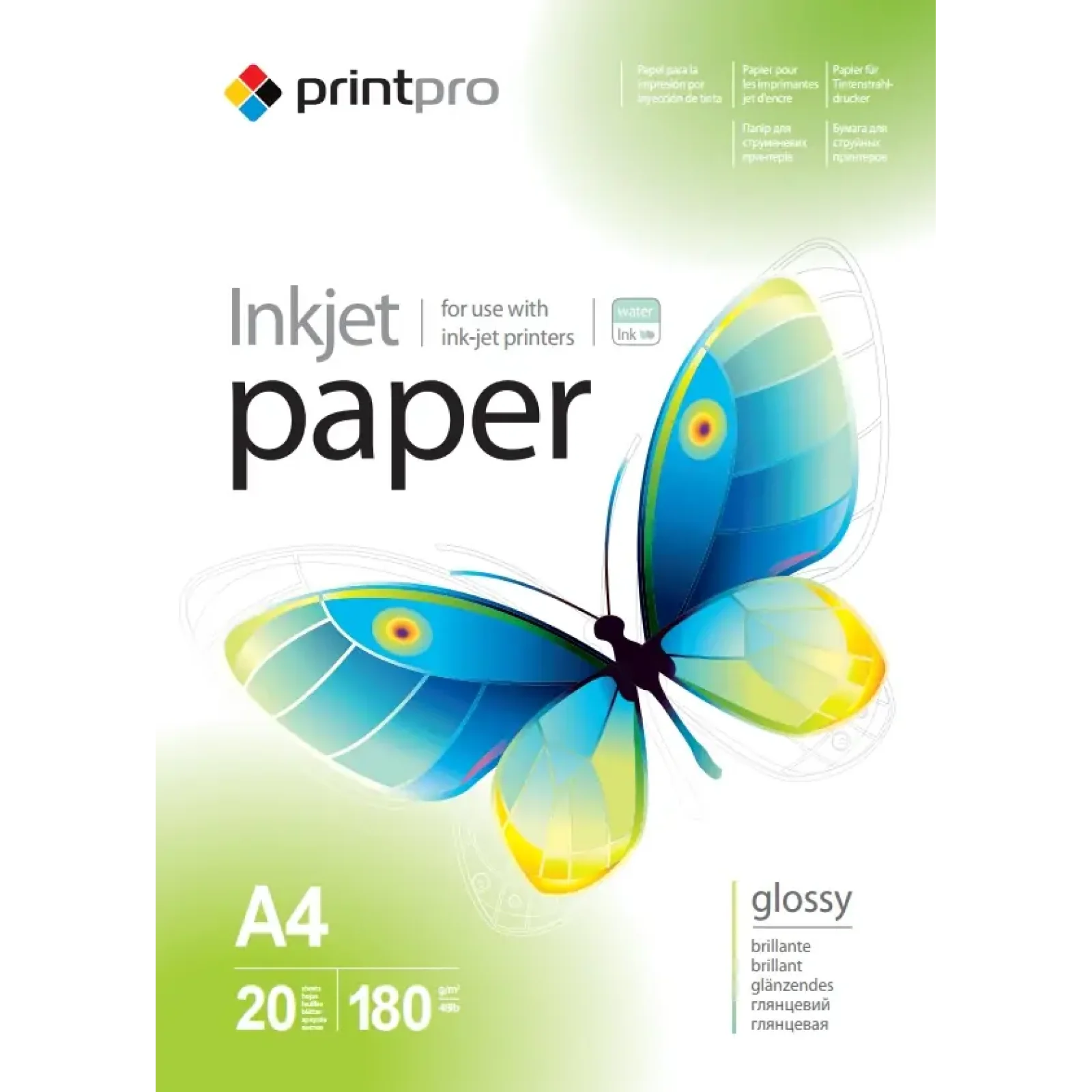 Фотобумага PrintPro глянцевая 180г/м2 A4 20л (PGE180020A4) UA