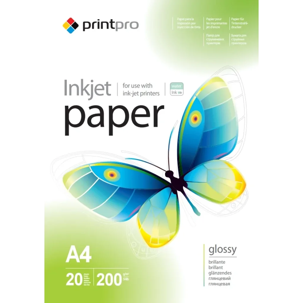 Фотобумага PrintPro глянцевая 200г/м2 A4 20л (PGE200020A4) UA