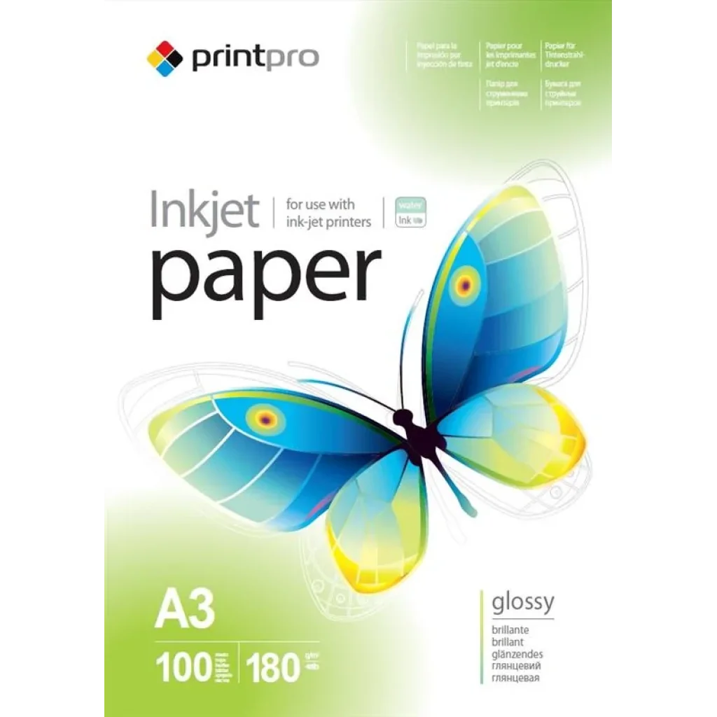 Фотопапір PrintPro глянсова 180г/м2 A3 100л (PGE180100A3) UA