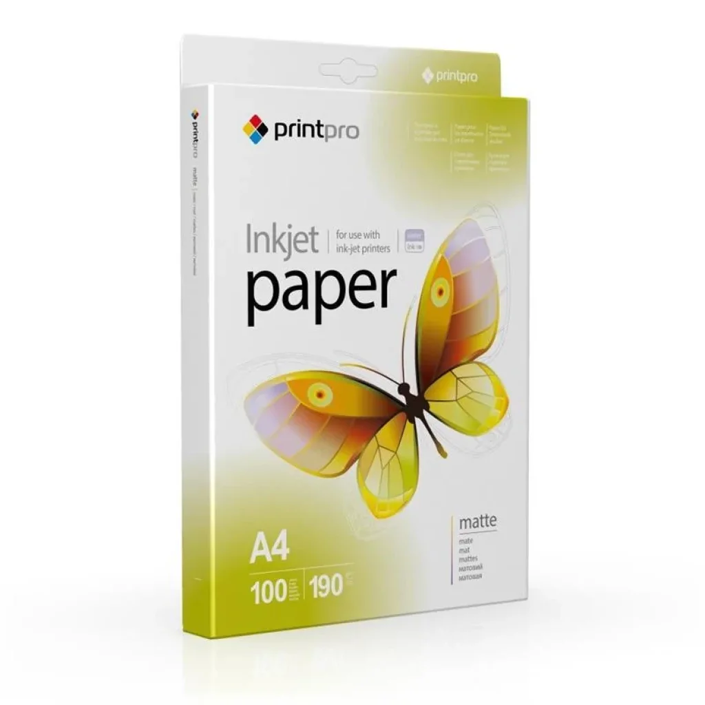 Фотобумага PrintPro матовая 190г/м2 A4 100л (PME190100A4) UA