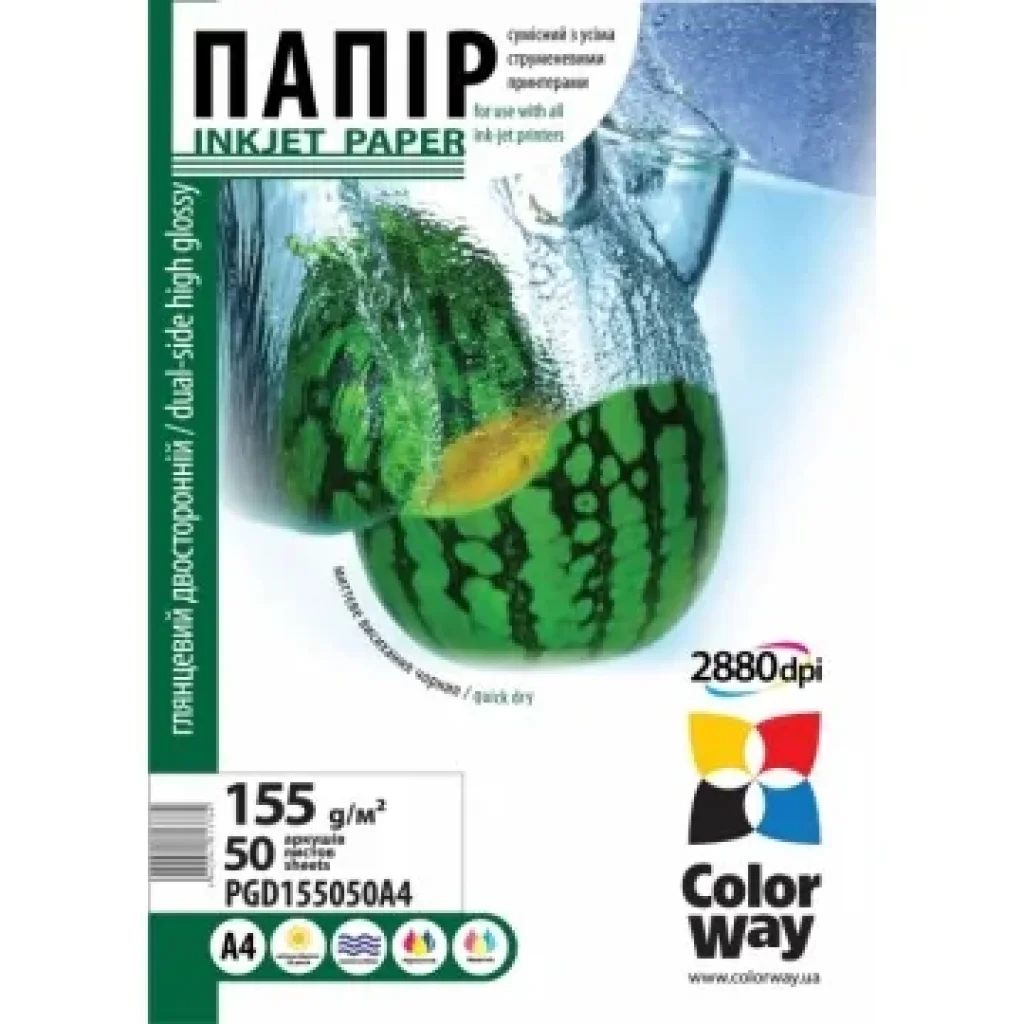 Фотобумага CW глянцевая двусторонняя 155г/м2 A4 50л (PGD155050A4) UA