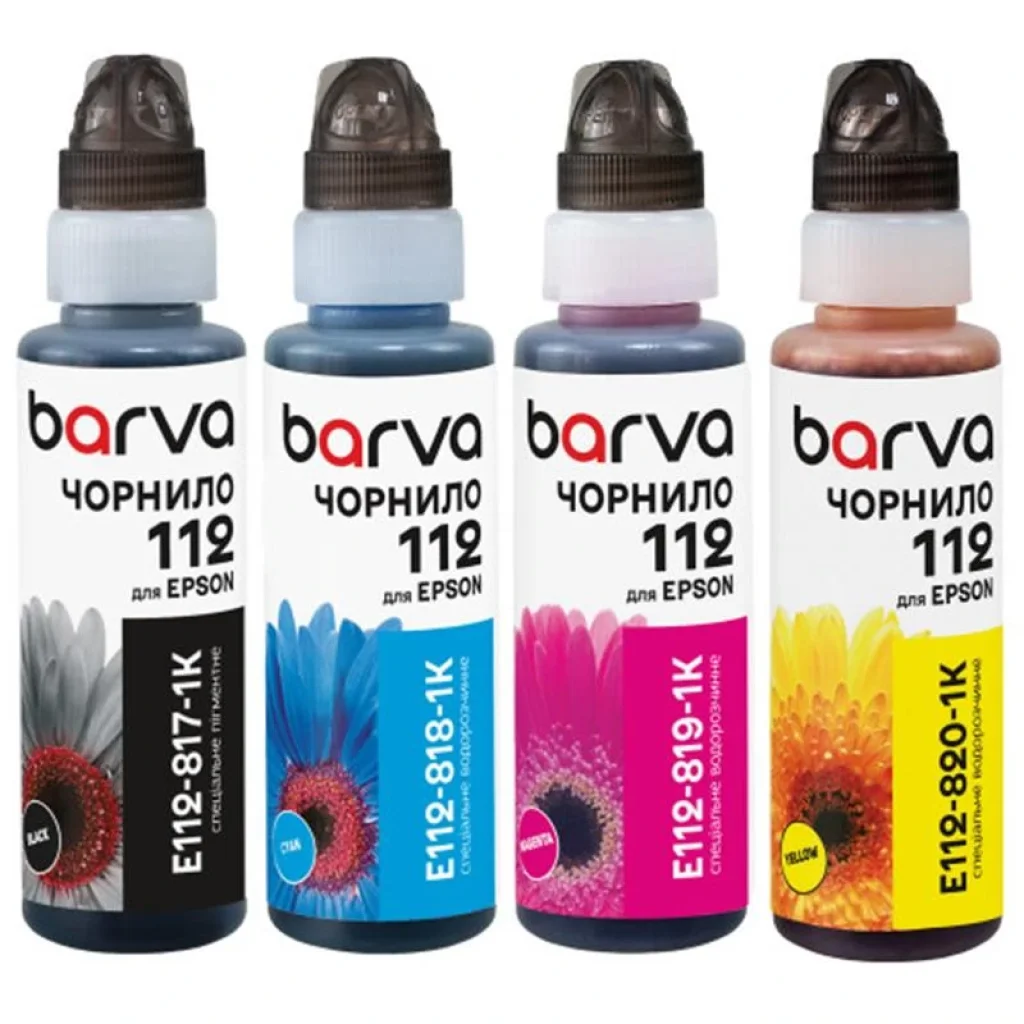 Комплект чорнил Barva Epson 112, флакон OneKey (1K), BK/C/M/Y (E112-1K-MP) 4х100 мл UA