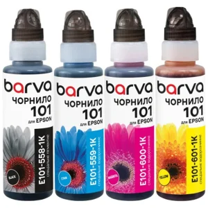 Комплект чернил Barva Epson 101, флакон OneKey (1K), BK/C/M/Y (E101-1K-MP) 4х100 мл UA