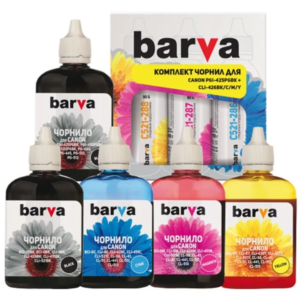 Комплект чернил Barva Canon PGI-425PGBK + CLI-426BK/C/M/Y PGBK/BK/C/M/Y (CPGI425-5-090-MP) 5х90 г UA