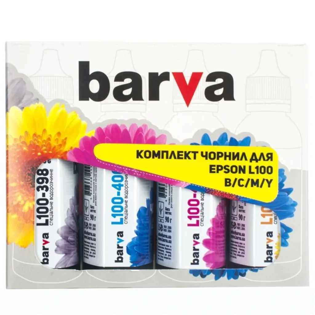 Комплект чернил Barva EPSON L100/L210/L300/L350/L355 B/C/M/Y (T664) (E-L100-090-MP) 4х90 г UA