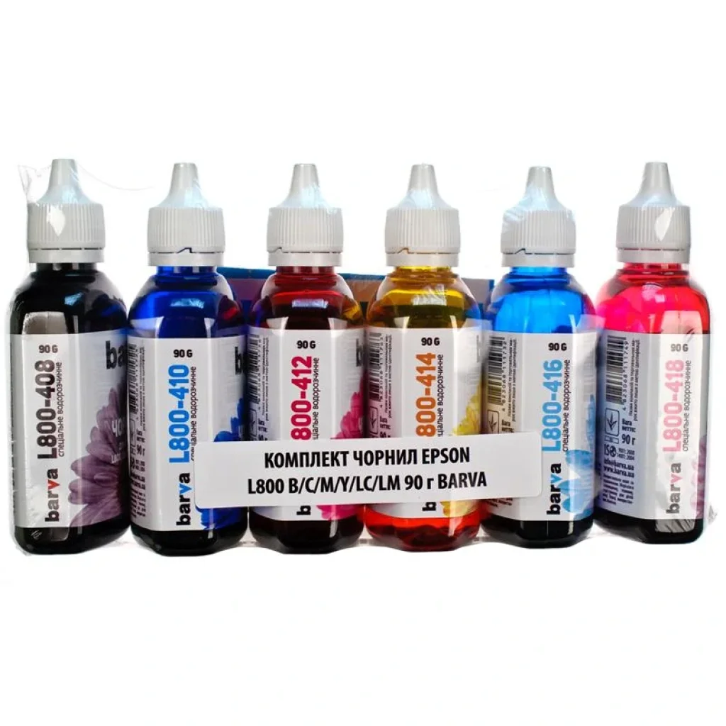 Комплект чернил Barva EPSON L800/L810/L850/L1800 B/C/M/Y/LC/LM (T6731) (L800-090-MP) 6х90 г UA