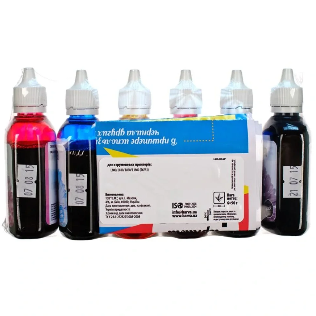 Комплект чернил Barva EPSON L800/L810/L850/L1800 B/C/M/Y/LC/LM (T6731) (L800-090-MP) 6х90 г UA