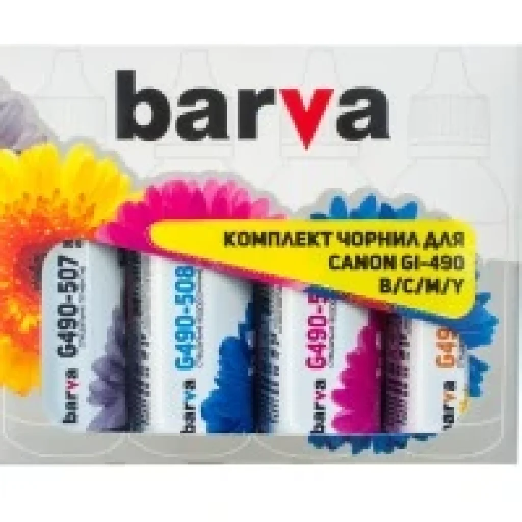 Комплект чорнил Barva Canon Pixma GI490/G1400/G2400/G3400 B/C/M/Y (CG490-090-MP) 4*90г UA