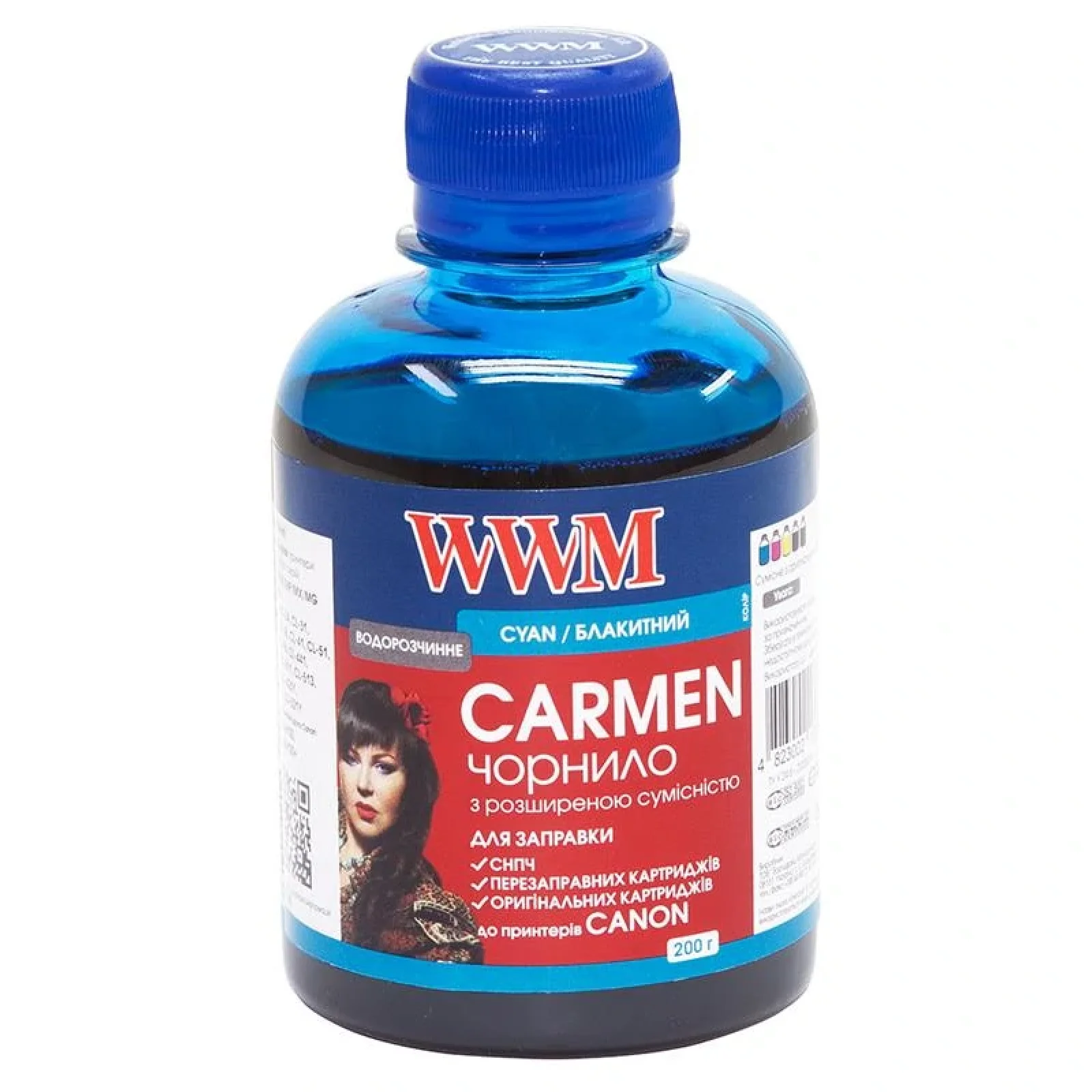 Чернила WWM Universal Carmen для Сanon серий PIXMA iP/iX/MP/MX/MG Cyan (CU/C) 200г UA