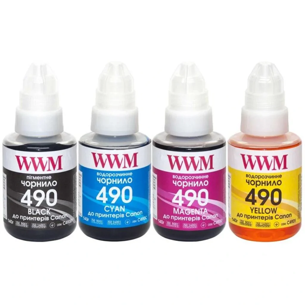 Комплект чорнил WWM для Canon G1400/G2400/G3400 4х140г B/C/M/Y (C490SET4) UA