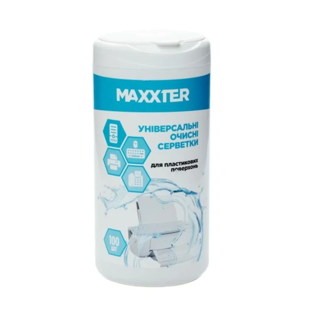 Чистячі серветки Maxxter у тубі для пластикових поверхонь, 100 шт. (CW-PL100-01) UA