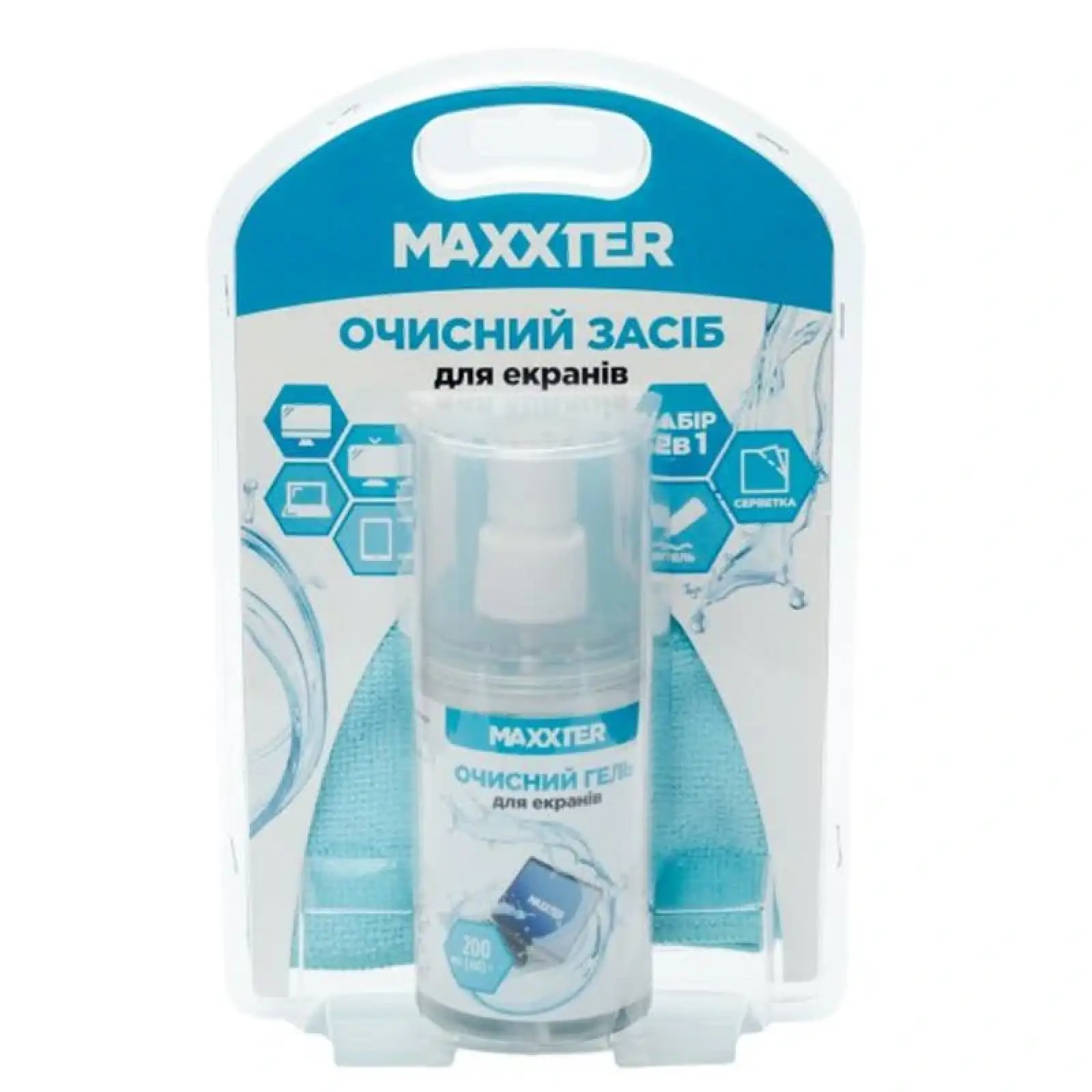 Чистящий гель Maxxter TFT/LCD 200 мл + салфетка 25 х 25 см (CSG-SCR200-01) UA