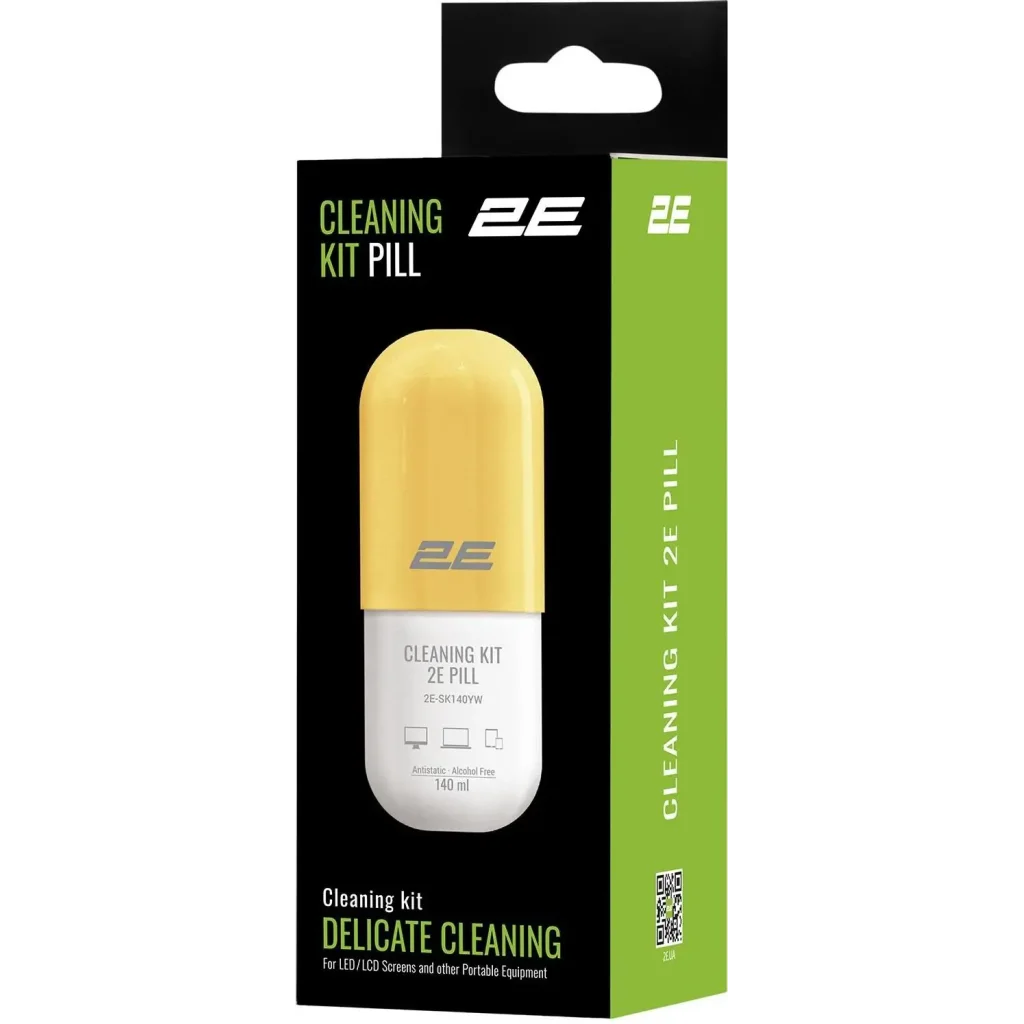 Набор для чистки 2E Pill (2E-SK140YW) LED/LCD + салфетка 20х20 см White/Yellow UA