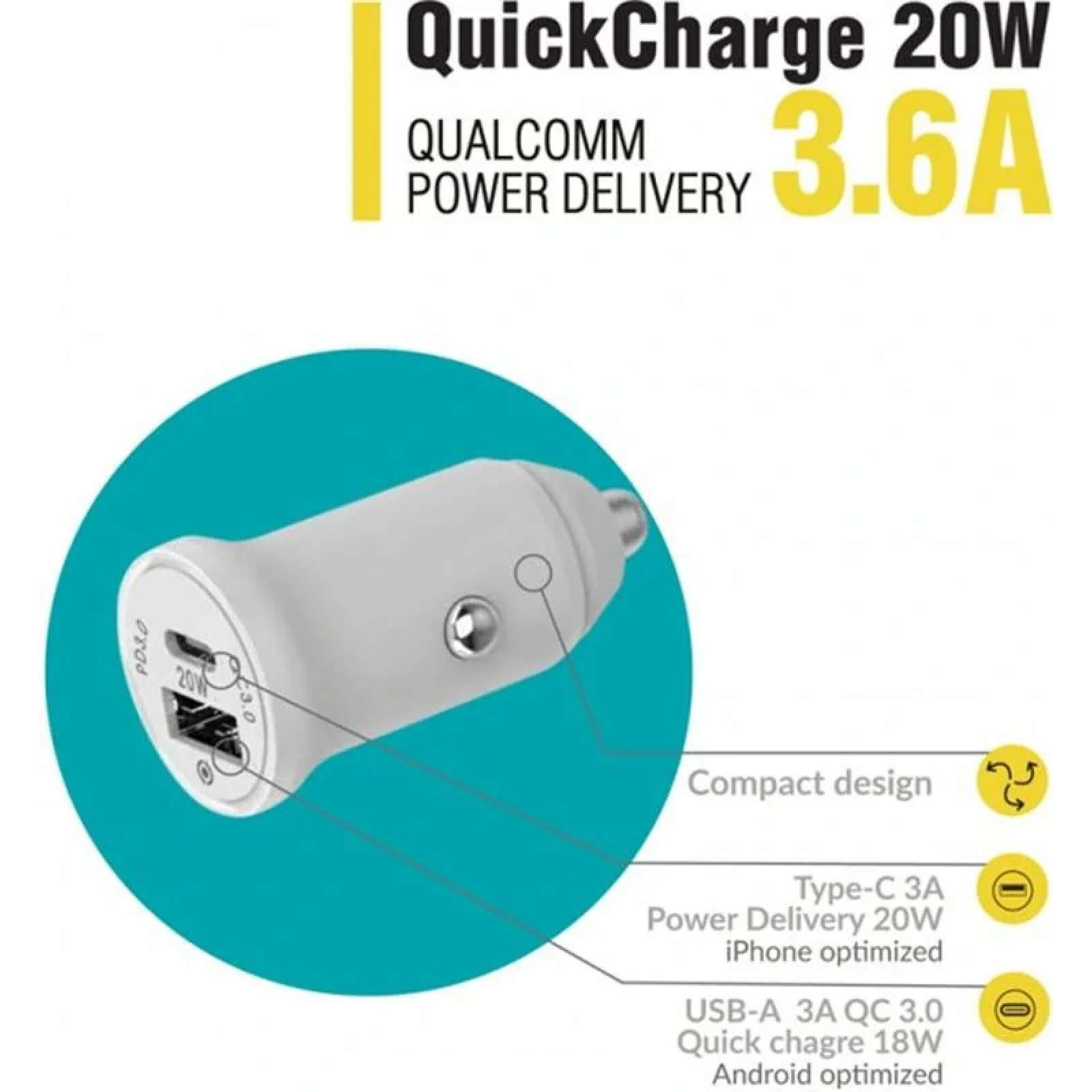 АЗП Piko CC-302QP (2USB, 3A) White (1283126509896) UA