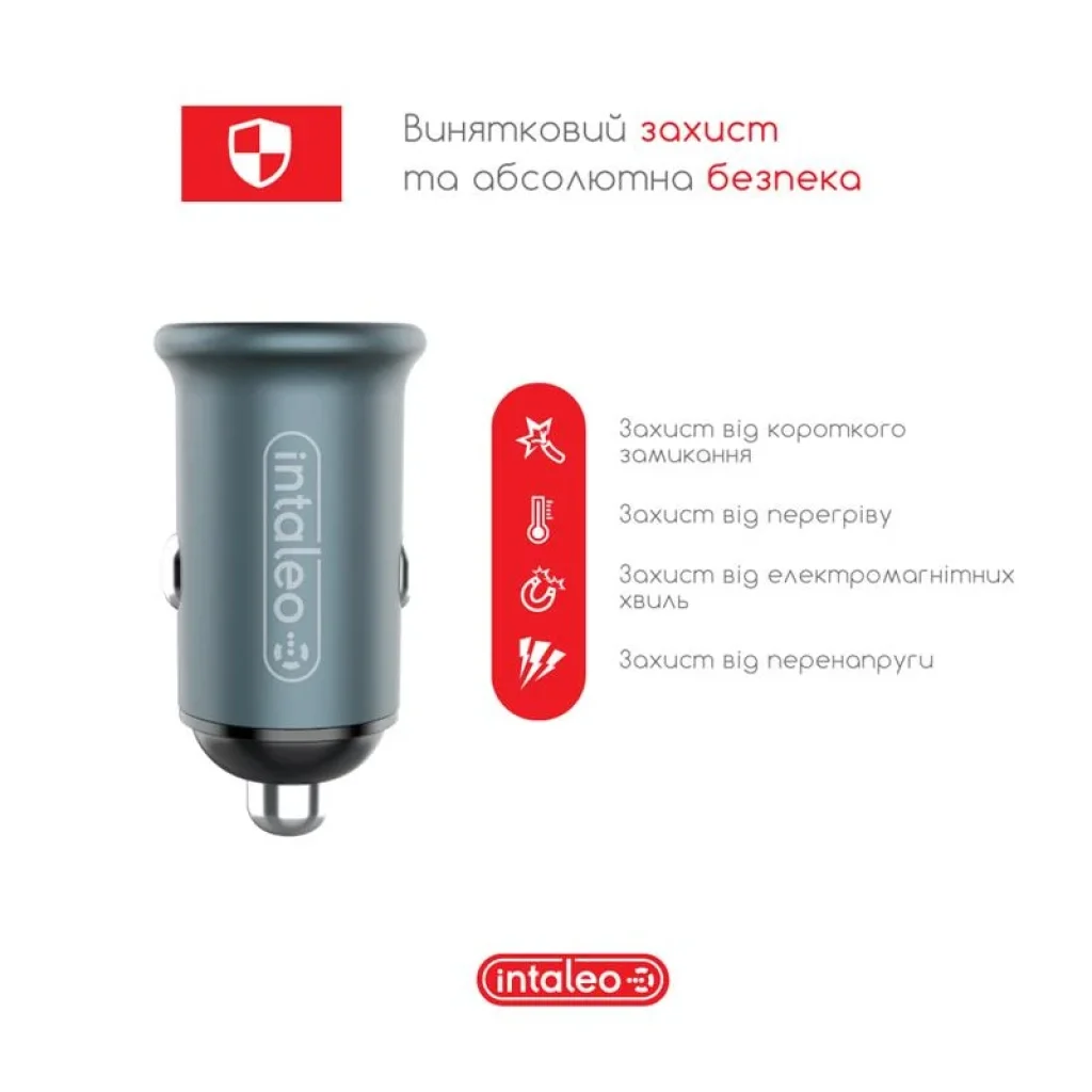 АЗП Intaleo CCG482 (2USB, 4.8A) Grey UA