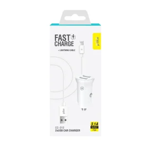 АЗП Piko CC-312 (2USB, 3.1A) White + кабель Lightning (1283126538810) UA