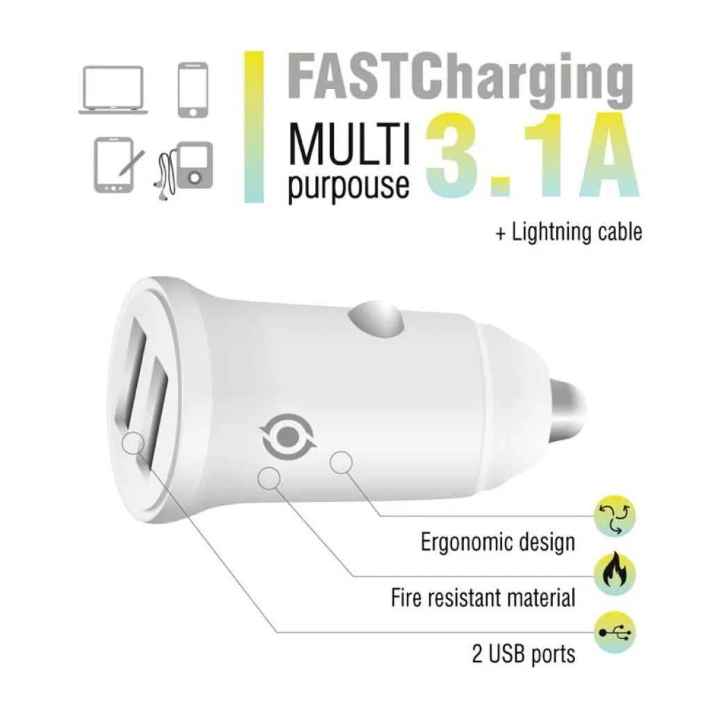 АЗП Piko CC-312 (2USB, 3.1A) White + кабель Lightning (1283126538810) UA