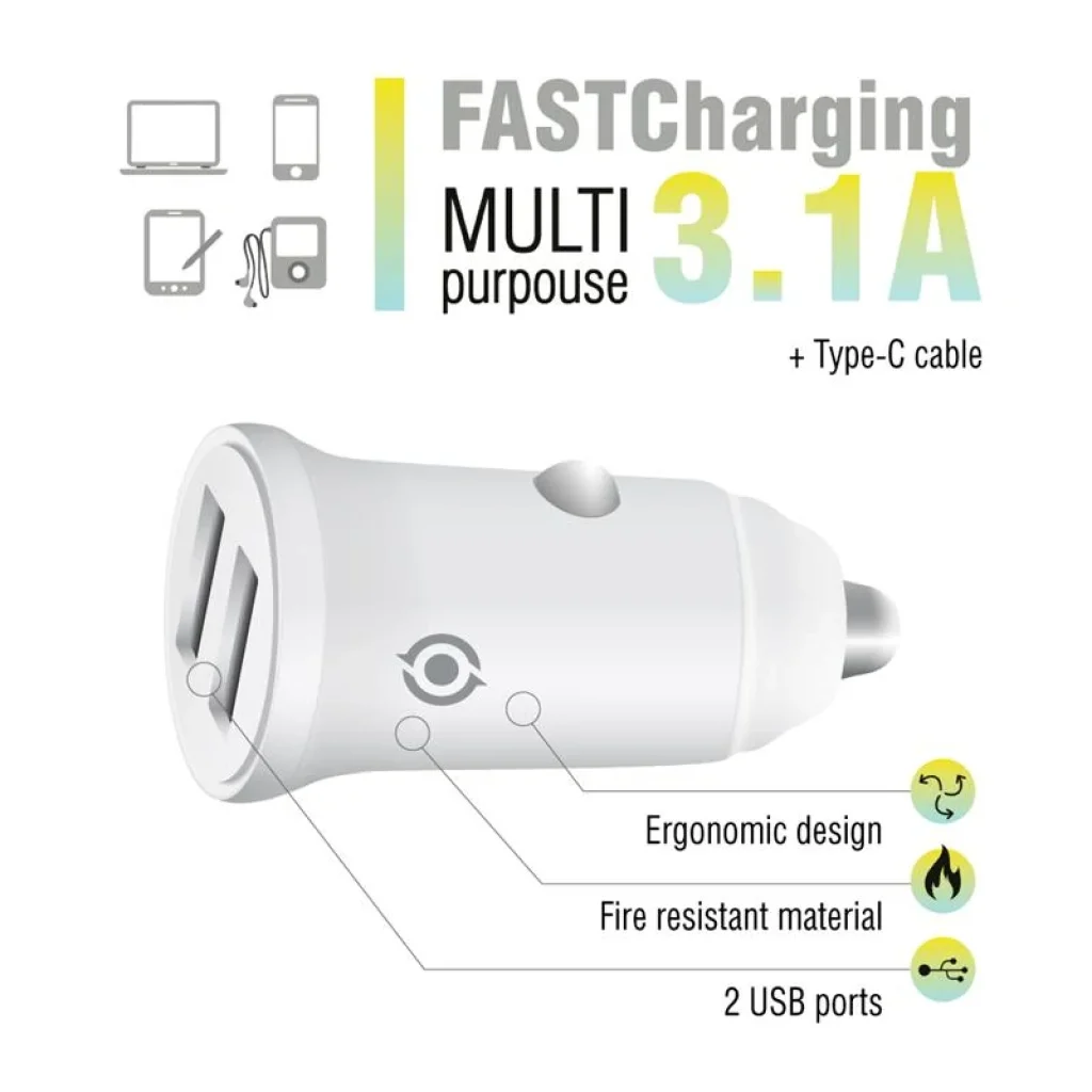 АЗП Piko CC-312 (2USB, 3.1A) White + кабель Type-C (1283126538803) UA