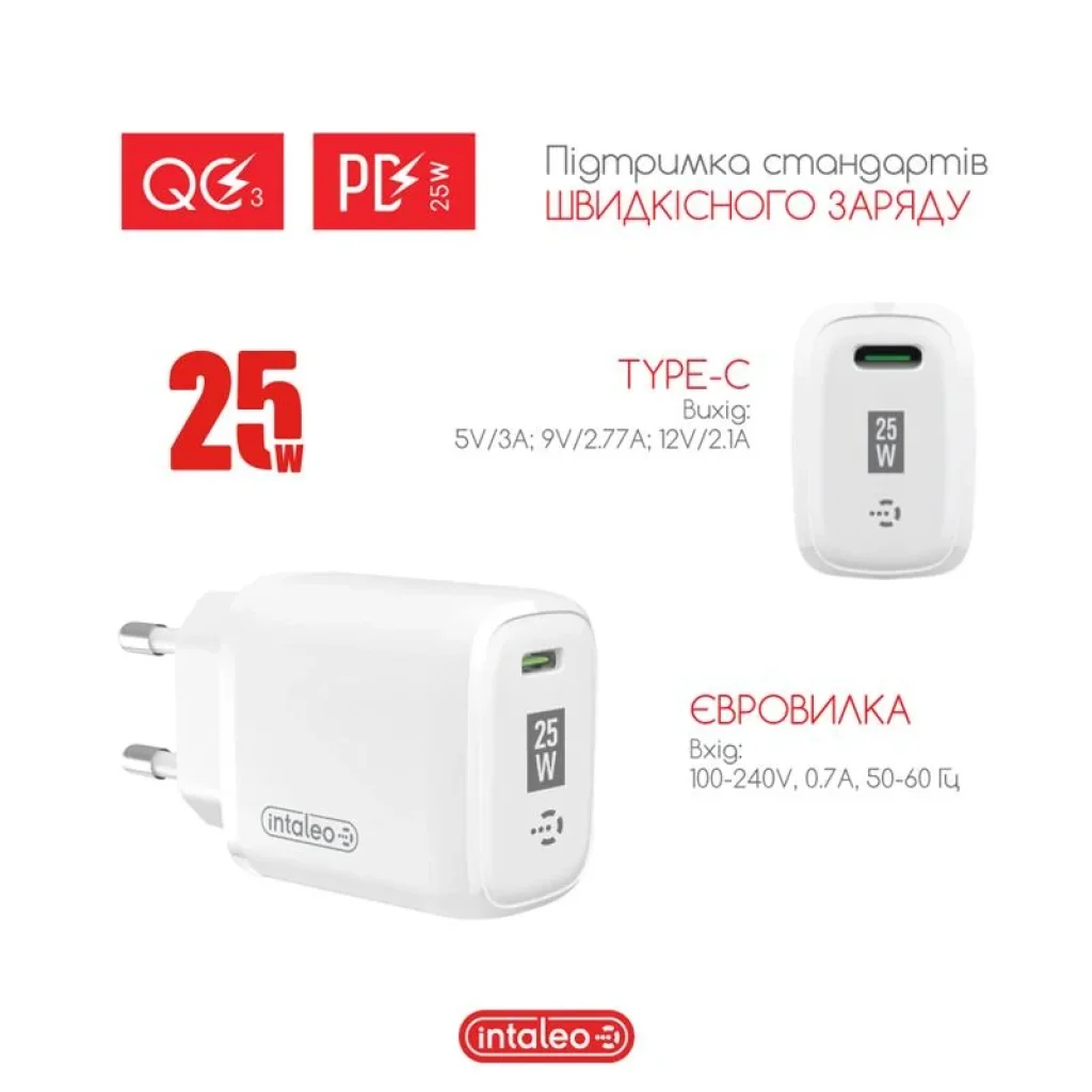 МЗП Intaleo TCGQPD125 (1USBx3A) White (1283126538827) UA