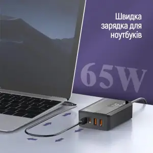 МЗП ColorWay Power Delivery (2USB-A + 2USB TYPE-C) (65W) Black (CW-CHS040PD-BK) UA