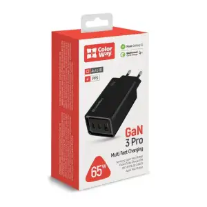 СЗУ ColorWay GaN3 Pro Power Delivery (2USB Type-C PDx3A;1USBx3A) Black (CW-CHS039PD-BK) UA