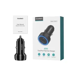 АЗП Choetech (1USB Type C; 1USB) 60W PD3.0 QC3.0 Black (TC0014) UA