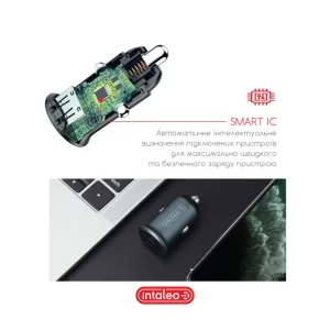 АЗП Intaleo CCGQPD250 (2USB, 3A) Grey UA