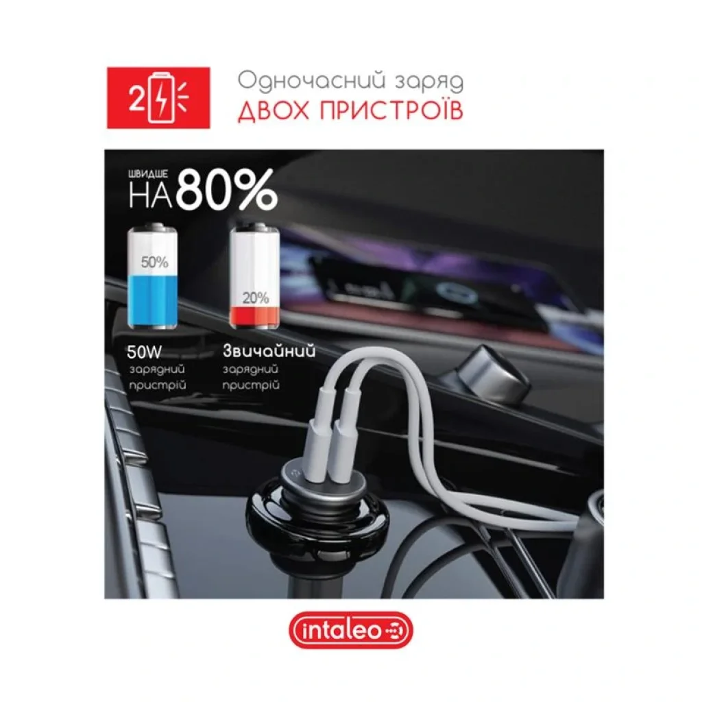 АЗП Intaleo CCGQPD250 (2USB, 3A) Grey UA