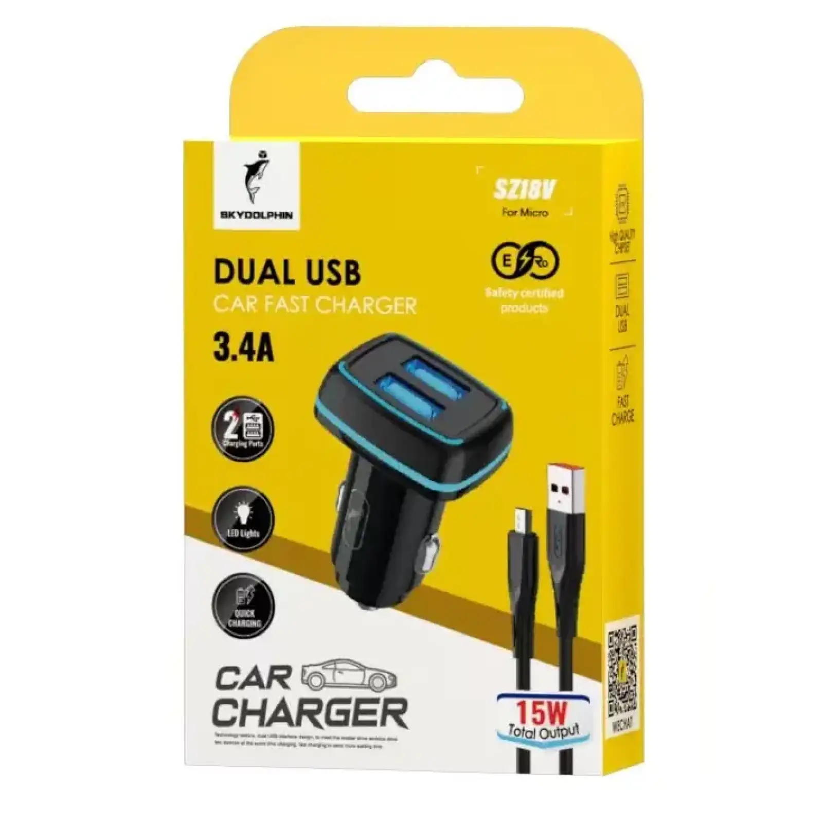 АЗУ SkyDolphin SZ18V (2USB, 3.4A) Black (AZP-000101) + кабель microUSB UA