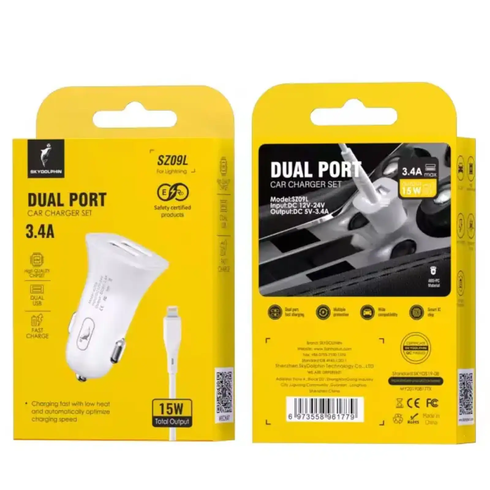 АЗУ SkyDolphin SZ09L (2USB, 3.4A) White (AZP-000108) + кабель Lightning UA