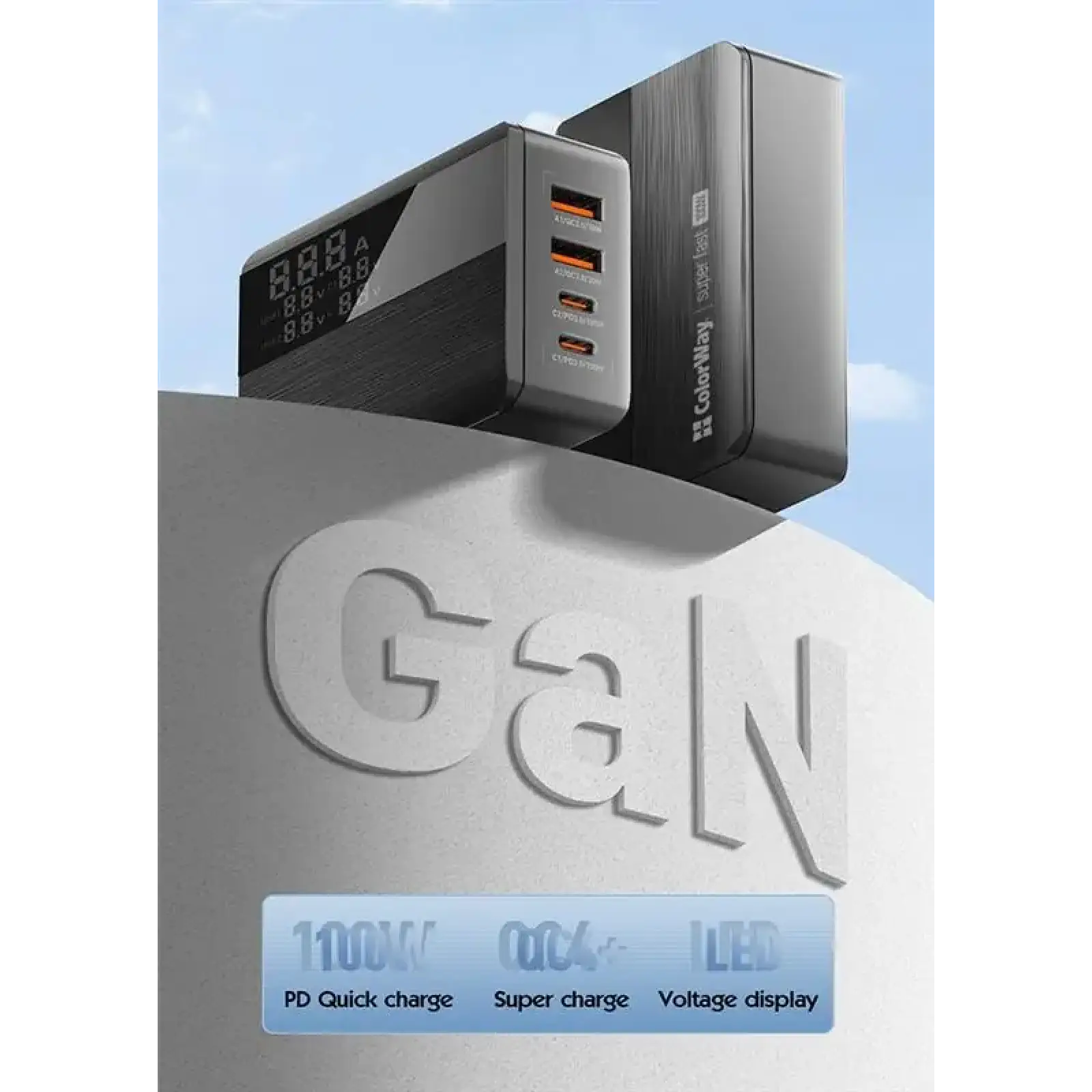 СЗУ ColorWay Power Delivery GaN (2USB-A + 2USB TYPE-C) (100W) Black (CW-CHS041PD-BK) UA