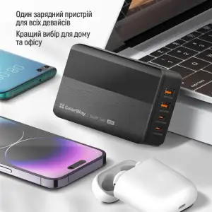 СЗУ ColorWay Power Delivery GaN (2USB-A + 2USB TYPE-C) (100W) Black (CW-CHS041PD-BK) UA