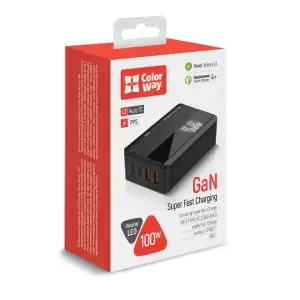 СЗУ ColorWay Power Delivery GaN (2USB-A + 2USB TYPE-C) (100W) Black (CW-CHS041PD-BK) UA