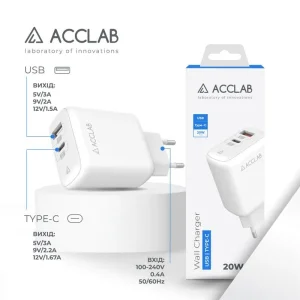 МЗП AccLab AL-TC220 (1xUSB, 1xType-C) White (1283126556494) UA
