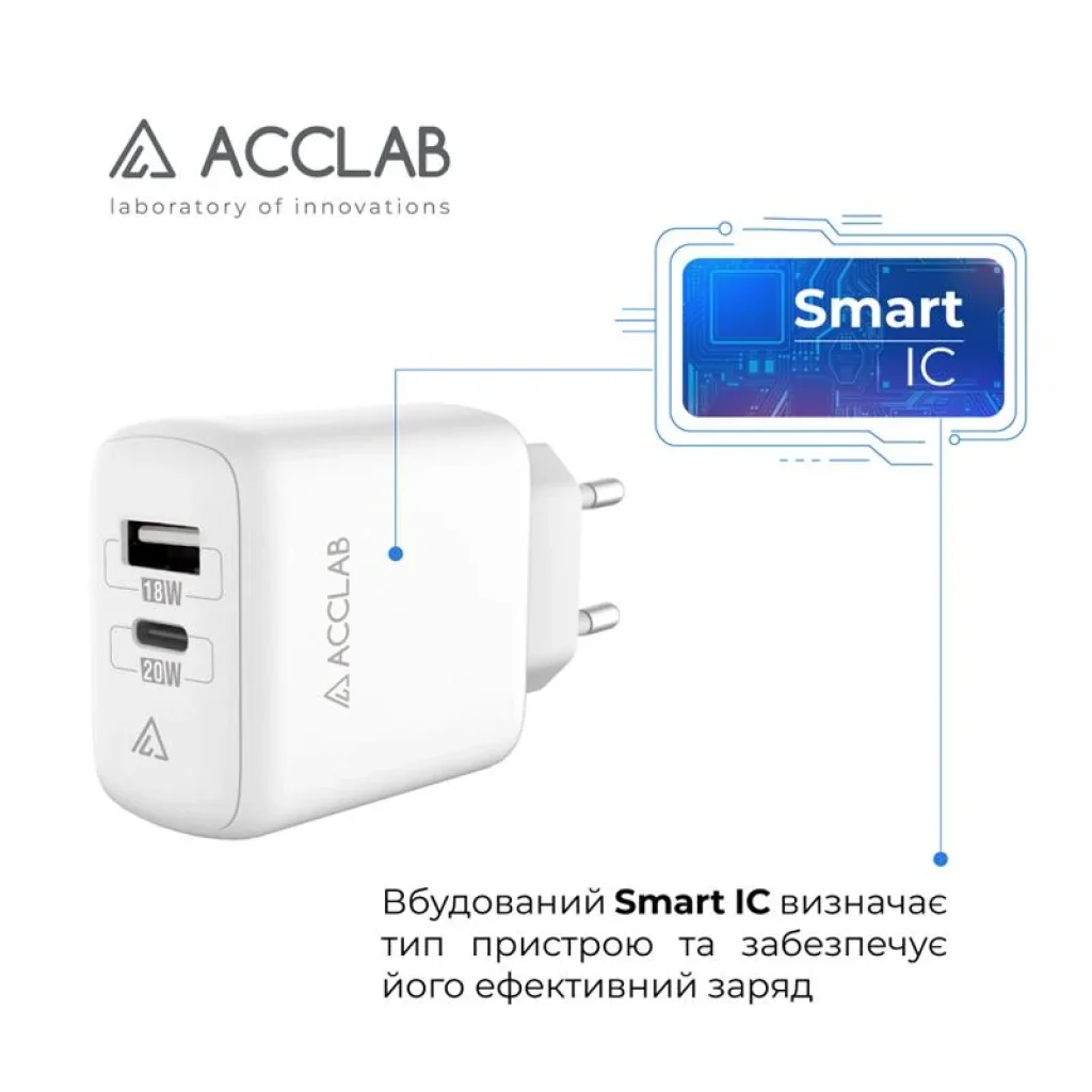 МЗП AccLab AL-TC220 (1xUSB, 1xType-C) White (1283126556494) UA