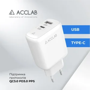 МЗП AccLab AL-TC220 (1xUSB, 1xType-C) White (1283126556494) UA